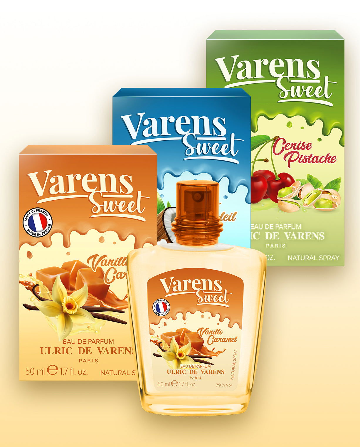 Set Varens Sweet Vanille Caramel, Coco Soleil, Cerise Pistache (3 x 50ML) - Ulric de Varens - Perfume Femme